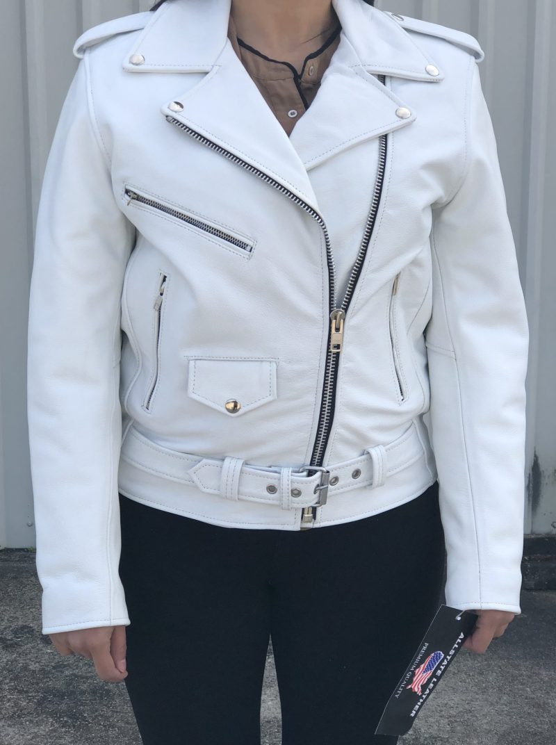 Basic White Cowhide Motorcycle Jacket - Elegance and Durability